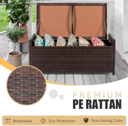PROHIKER 2-in-1 Wicker Deck Box Bench, All-Weather 55 Gallon Outdoor Storage ...