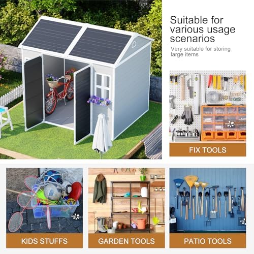 Outdoor Resin Storage Shed 8x6x7 FT with Floor 2 Windows, Reinforced Frame La...