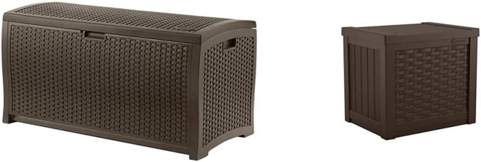 Suncast Resin Wicker 99 Gallon and 22 Gallon Storage Containers Bundle | 2-Piece Set