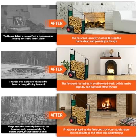 Doublehorse Firewood Cart 27x20x44in Steel Pneumatic Wheels Green