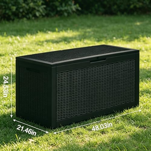 102 Gallon Resin Outdoor Storage Box, Waterproof Deck Box with Lockable Lid, ...