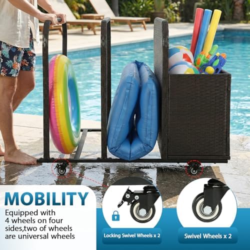 FDW Pool Float Storage Poolside Storage Bin Holder Storage Rack with Wheels P...