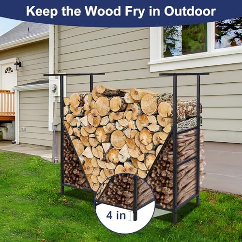 HONEST OUTFITTERS 4ft Firewood Rack Outdoor, Adjustable Heavy Duty Firewood H...