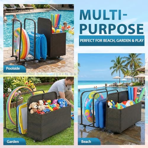 FDW Pool Float Storage Poolside Storage Bin Holder Storage Rack with Wheels P...