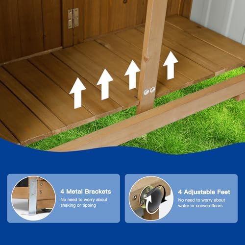 Outdoor Storage Cabinet Wood & Metal with Waterproof Roof, Garden Tool Sh...