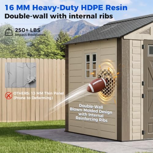 HOMSHADE 8x8 FT Resin Outdoor Storage Shed with Floor, Plastic Garden Shed