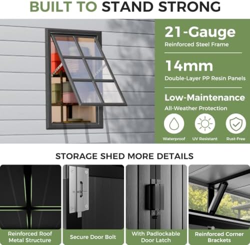 K Knowbody 10x7 FT Lean to shed with Floor & Openable Window, Gray&Black