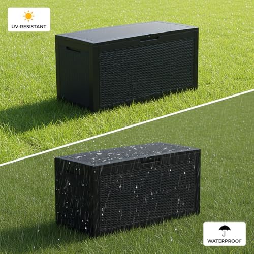 102 Gallon Resin Outdoor Storage Box, Waterproof Deck Box with Lockable Lid, ...