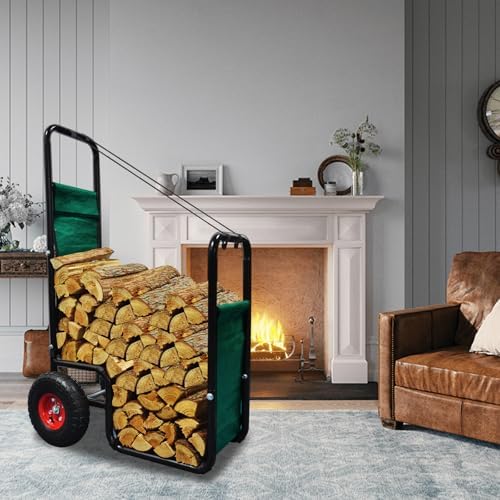 Doublehorse Firewood Cart 27x20x44in Steel Pneumatic Wheels Green