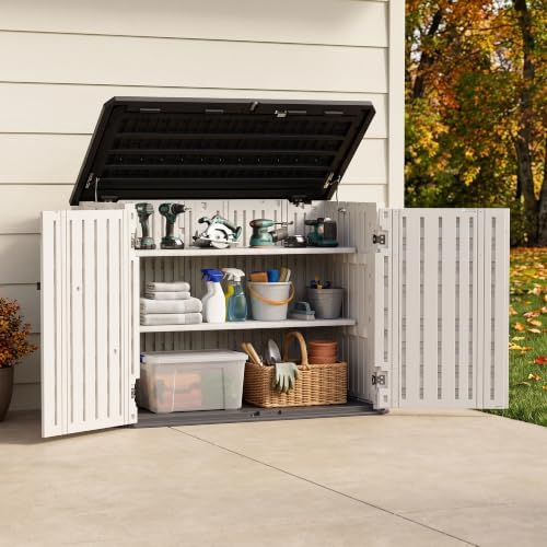 31 Cu.Ft Resin Outdoor Storage Cabinet with 2 Shelves & Floor