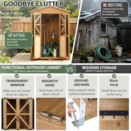 Gowoodhut Large Outdoor Storage Cabinet Tool Shed with 6 Adjustable Shelves