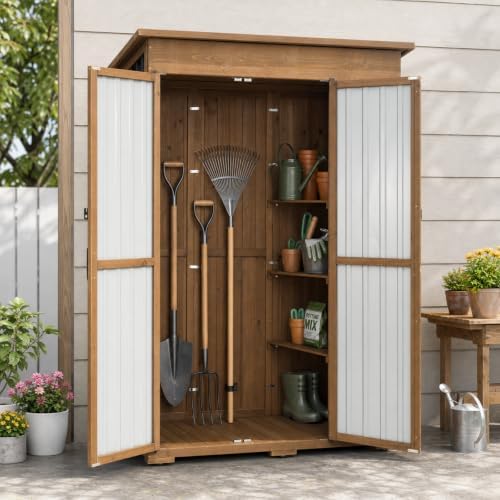 Outdoor Storage Cabinet, 51.4" W x 22.5" D x 70.5" H Tall Wood...