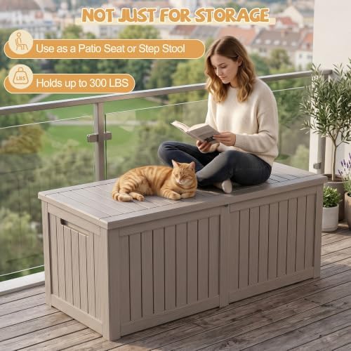 EFU Outdoor Storage Box Waterproof 390 Gal Gen 2 Resin Deck Box Gas Struts