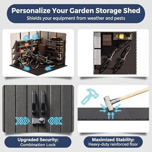 Devoko 8 x 8 FT Outdoor Storage Shed with Floor, Garden Resin Shed