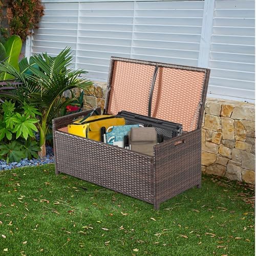 PROHIKER 2-in-1 Wicker Deck Box Bench, All-Weather 55 Gallon Outdoor Storage ...