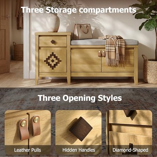 Entryway Bench with Storage, 3 in 1 Storage Bench with 1 Drawer and 2 Cubbies...