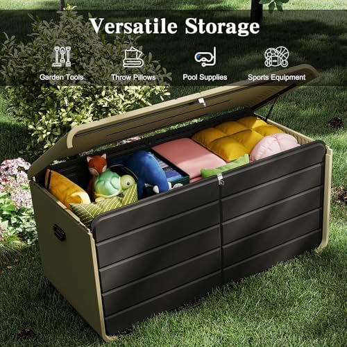 Domi 260 Gallon Resin Deck Box, outdoor waterproof storage box for patio