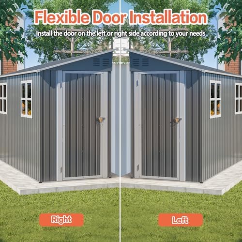 4x10 Ft Outdoor Heavy-Duty Shed, Metal Lean to Shed with Floor Kit and 2 Wind...