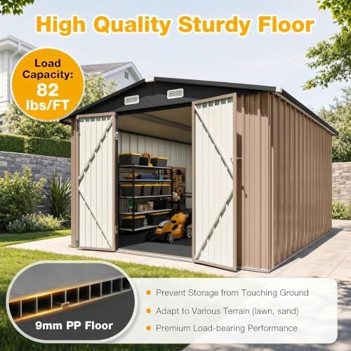 10x12FT Outdoor Storage Shed with Floor Brown