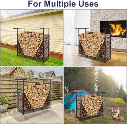 HONEST OUTFITTERS 4ft Firewood Rack Outdoor, Adjustable Heavy Duty Firewood H...