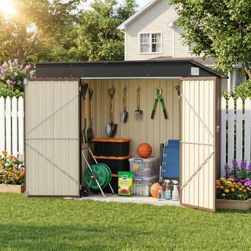 LAUSAINT HOME 8 x 4 FT Outdoor Storage Shed, Galvanized Steel Tool Shed with ...