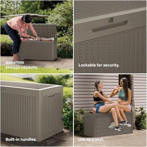 270 Gallon Outdoor Storage Box Patio Deck Box Waterproof, Resin Lockable Outs...