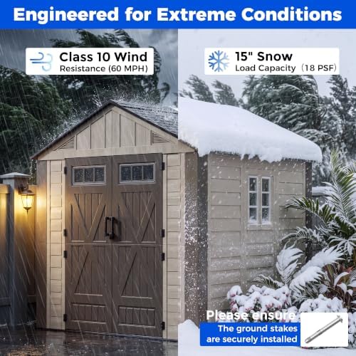HOMSHADE 8x8 FT Resin Outdoor Storage Shed with Floor, Plastic Garden Shed