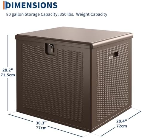 IDEALHOUSE 80 Gallon Resin Deck Box, Waterproof Outdoor Storage Box with Lock...