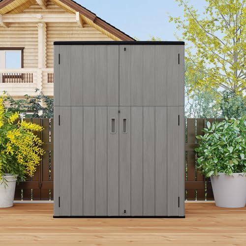 HOMSPARK Outdoor Storage Shed 57 Cu.Ft, All-Weather Resistant Resin Garden Sh...