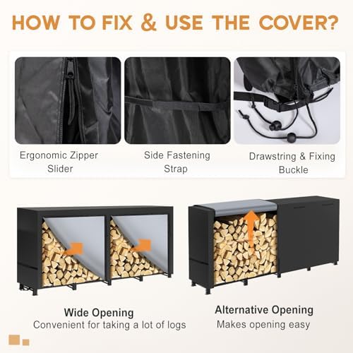 8ft Firewood Rack Outdoor with Waterproof Widened Cover