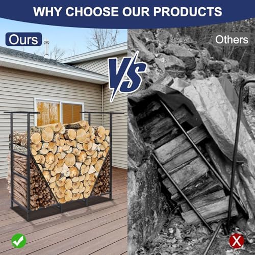 HONEST OUTFITTERS 4ft Firewood Rack Outdoor, Adjustable Heavy Duty Firewood H...