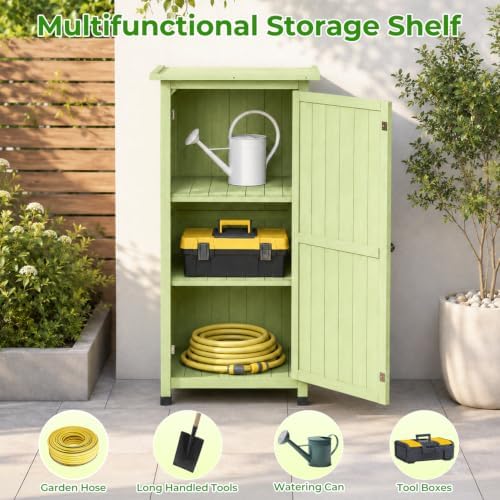 Wooden Outdoor Storage Cabinet, Vertical Garden Tool Shed with Waterproof Met...