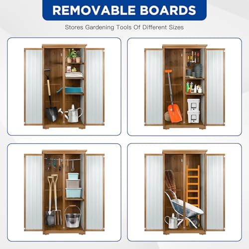 Outdoor Storage Cabinet Wood & Metal with Waterproof Roof, Garden Tool Sh...