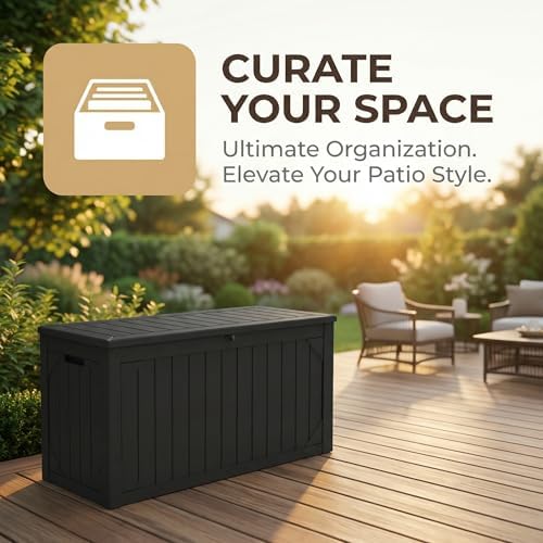 100 Gallon Outdoor Storage Bench - Waterproof Deck Box with Lock, UV Resistan...