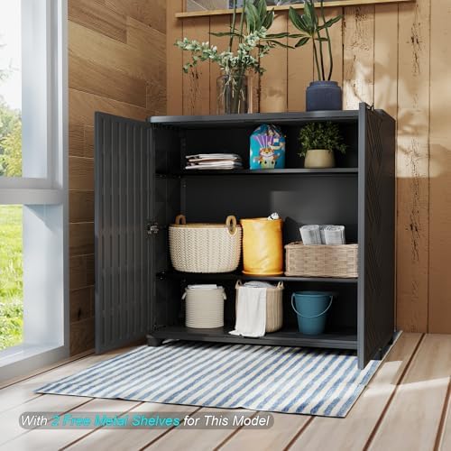 HOMSPARK Indoor/Outdoor Storage Cabinet with Doors and 2 Metal Shelves, 34”x1...