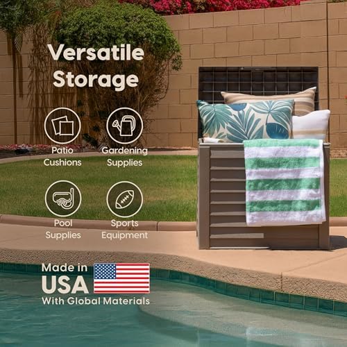 IRIS USA 35 Gallon Outdoor Deck Box, Lockable, Weather-Resistant, Brown