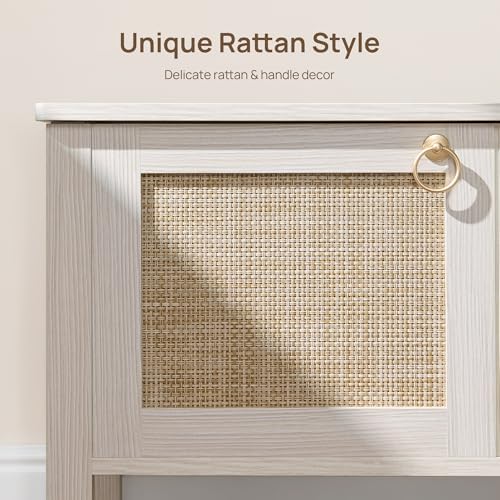 SICOTAS Rattan Storage Bench Boho Storage Chest with 2 Safety Hinges