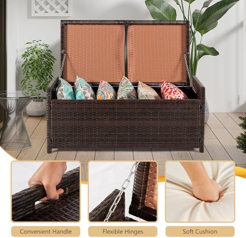 PROHIKER 2-in-1 Wicker Deck Box Bench, All-Weather 55 Gallon Outdoor Storage ...