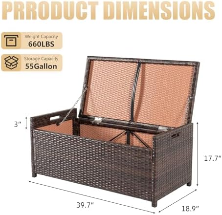 PROHIKER 2-in-1 Wicker Deck Box Bench, All-Weather 55 Gallon Outdoor Storage ...