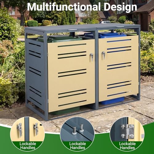 Goplus 44 Cu.Ft Outdoor Trash Can Storage, Garbage Can Hider Outdoor with 2 L...