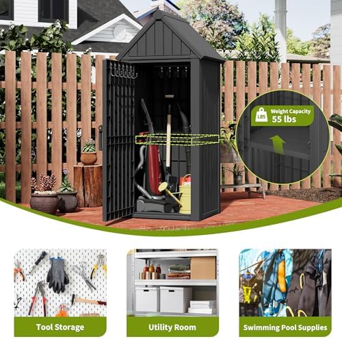 Outdoor Storage Shed, Waterproof Storage Cabinet with Sloping Roof and Lockab...