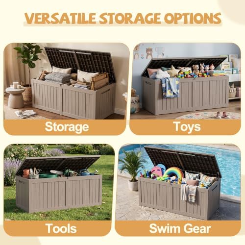 EFU Outdoor Storage Box Waterproof 390 Gal Gen 2 Resin Deck Box Gas Struts