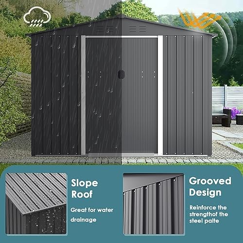 Crownland Outdoor Vented Backyard Garden Storage Shed 6X8 Feet Tool House wit...