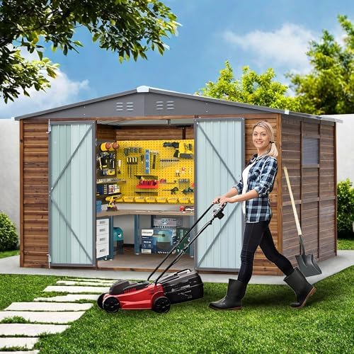 10x8 FT Outdoor Wood & Metal Storage Shed, Floor Not Included