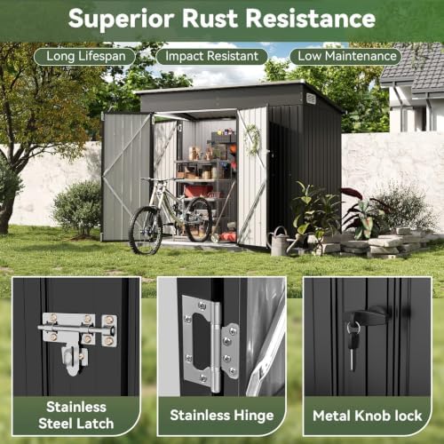 7.5'x4' Outdoor Shed with 3-Lockable Door Black