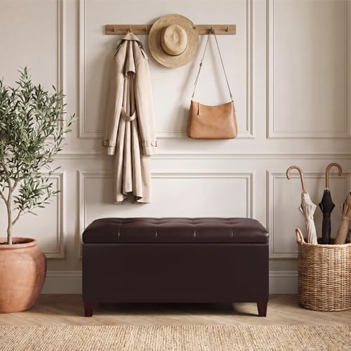Asense Storage Ottoman Bench, 33" Faux Leather Upholstered End of Bed Be...
