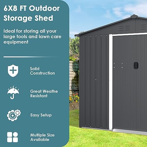 Crownland Outdoor Vented Backyard Garden Storage Shed 6X8 Feet Tool House wit...