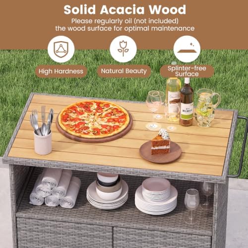 Tangkula Rattan Outdoor Storage Cabinet with 4 Wheels (Mix Grey)