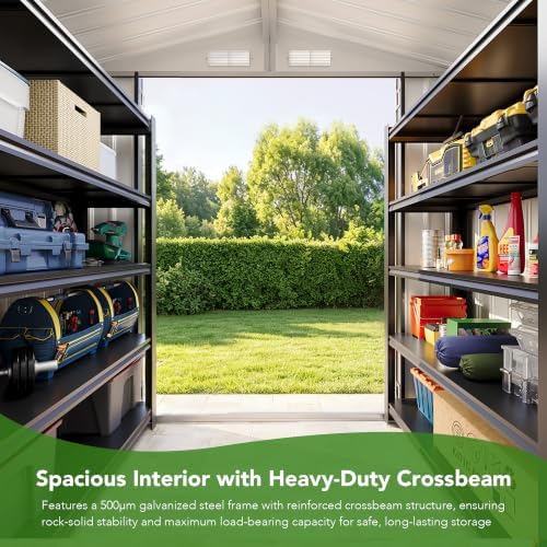 MXV 6x4 FT Outdoor Metal Storage Shed, Lockable Galvanized Steel Tool House w...