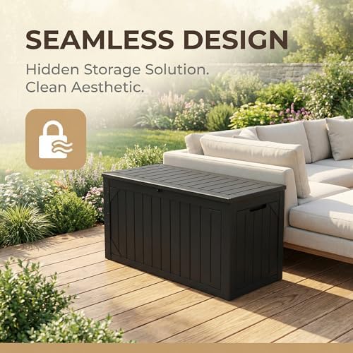 100 Gallon Outdoor Storage Bench - Waterproof Deck Box with Lock, UV Resistan...